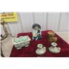 Image 1 : Porcelain Mantel Clock, Candelier, Covered Dish