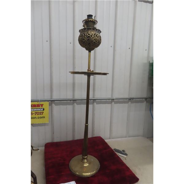 Antique Brass Victorian Floor Oil Lamp, Adjustable Height, No Glass