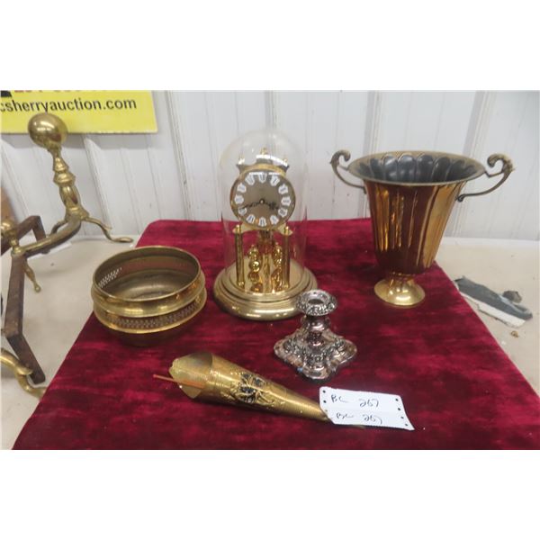 Vintage Brass Decor Lot – Anniversary Clock, Vase, and Accessories