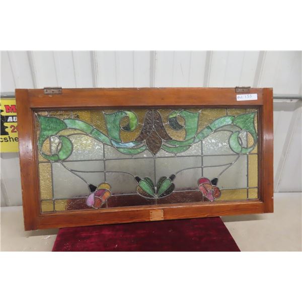 Stained Glass Window With Multicolor Panels, Approx. 40" x 21"