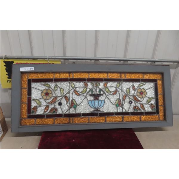 Stained Glass Window With Multicolor Panels, Approx. 18" x 46"
