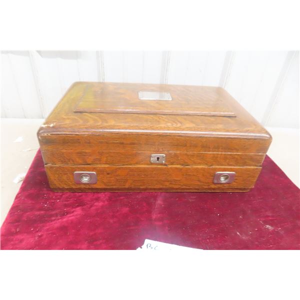 Oak Silverware Chest With Bottom Drawer, Approx. 6" x 17" x 11"