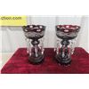 Image 1 : Pair Of Bohemian Ruby Glass Mantel Lusters With Prisms