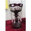 Image 2 : Pair Of Bohemian Ruby Glass Mantel Lusters With Prisms