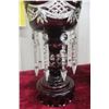 Image 5 : Pair Of Bohemian Ruby Glass Mantel Lusters With Prisms