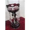 Image 6 : Pair Of Bohemian Ruby Glass Mantel Lusters With Prisms