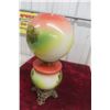 Image 6 : Gone With The Wind Style Coal Oil Lamp With Cabin Scene And Footed Brass