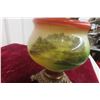 Image 9 : Gone With The Wind Style Coal Oil Lamp With Cabin Scene And Footed Brass