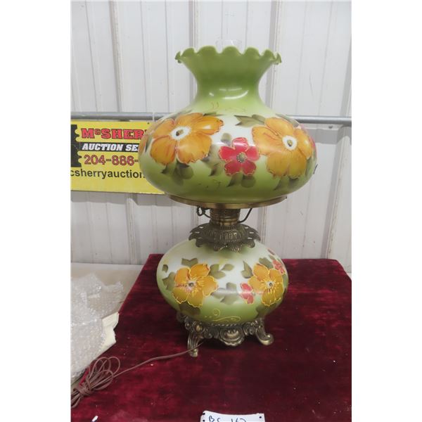 Hand-Painted Victorian-Style Parlor Table Top Hurricane Lamp