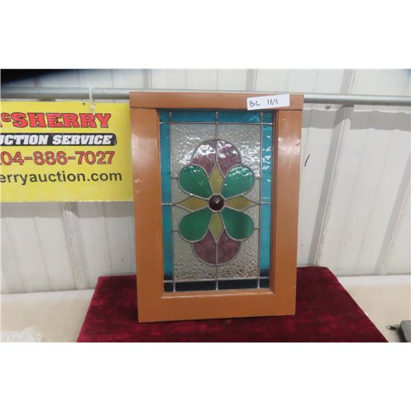 Stained Glass Window With Multicolor Panels, Approx. 14" x 19"