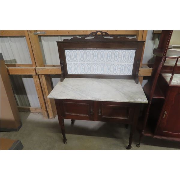 Marble-Top Wash Stand, Approx. 47" x 36" x 18"