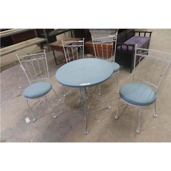 Bistro Table With Four Iron Chairs, Table Approx. 29" High And 26" Across