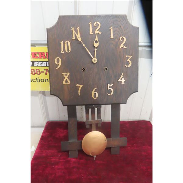 Antique Oak Arts And Crafts Style Wall Clock