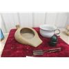 Image 1 : 2 x Chamber Pots - One is Enaml, other is Stoneware - Old Curling Iron