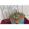 Image 5 : Lead Glass Panel With Hanging Brass Chandelier Light, Approx. 14" x 25"