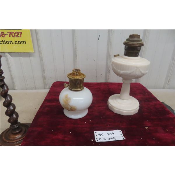 2 x Aladdin Oil Lamp 1) With Lincoln Drape Pattern, No Chimneys
