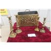 Image 1 : Four Brass Candliers With Ornate Brass Magazine Stand