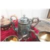 Image 6 : Silver Tea Pot, Coffee Pot, Tray, Creamer, And Sugar