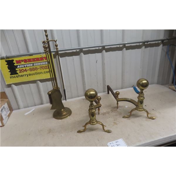 Fireplace Tool Set With Brass Cannon Ball And Irons