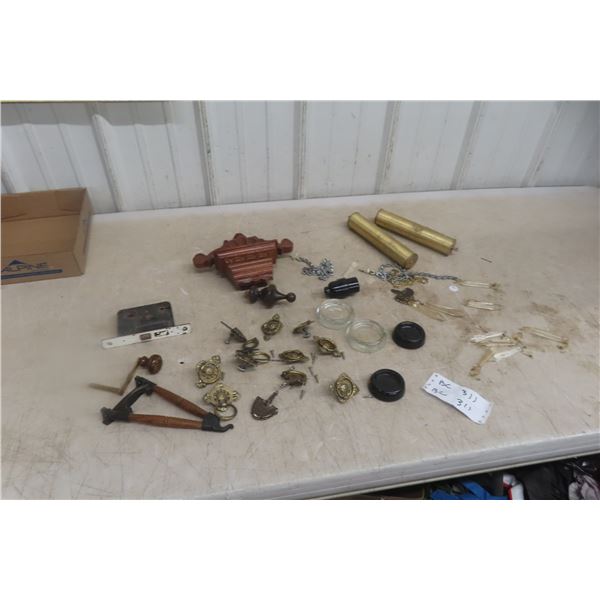 Assorted Antique Clock Weights, Pendulum Parts & Hardware