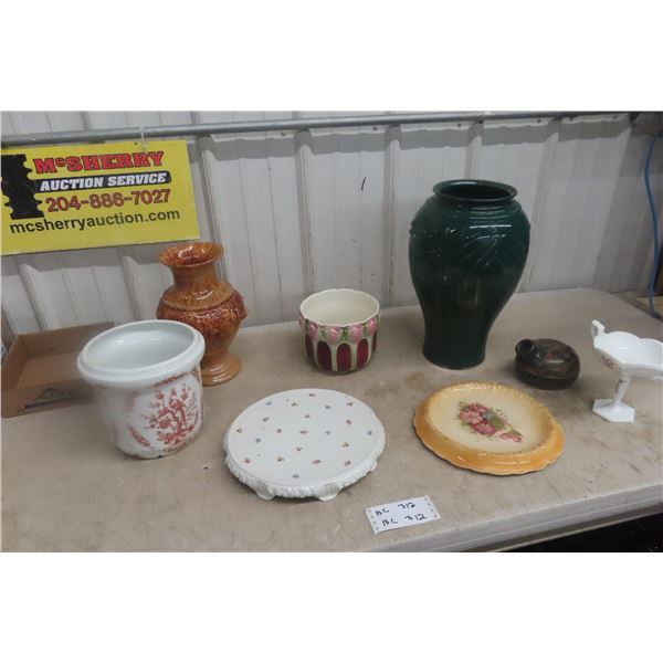 Porcelain Planters And Vases, Tallest Vase Approx. 16"