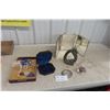 Image 1 : Portable Tri-Fold Mirror With Thistle Paperweight And Costume Jewelry, And More