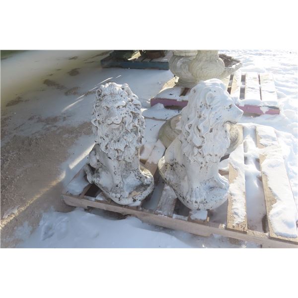 Two Cement Lion Ornaments, Approx. 24" Tall