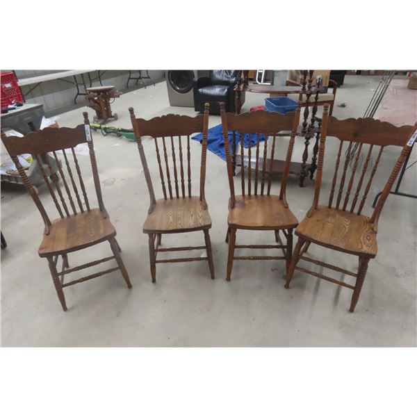 Four Press Back Chairs w/ Wind Carving