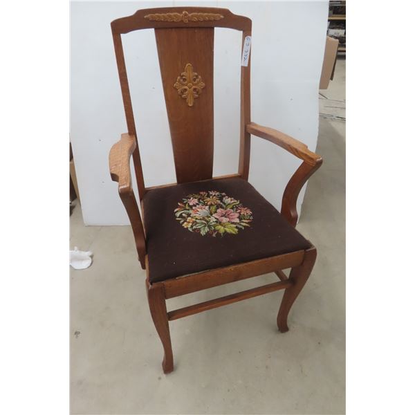 Single Wooden Chair With Needlepoint Seat