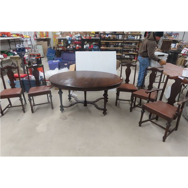 Walnut Dining Table With Six Chairs, Including One Captain’s Chair - 29" x 62" x 47"