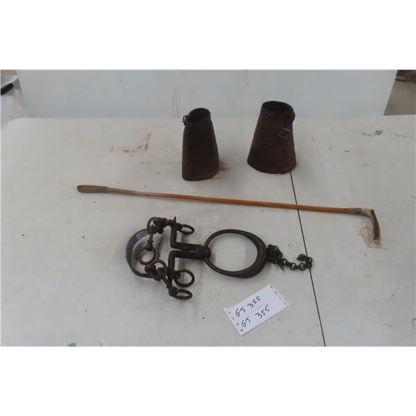 Horse Group Including Pair Of Roping Cuffs, Riding Crop, And Rare Spanish Kit