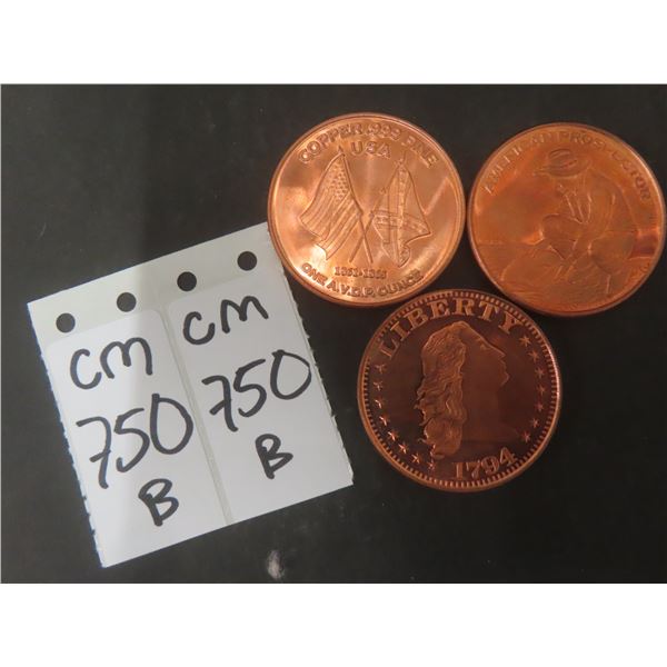 Three One Ounce Copper Coins