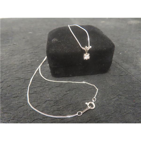 14k White Gold Necklace With Diamond, 18" Length, Total Weight 2.4 Grams