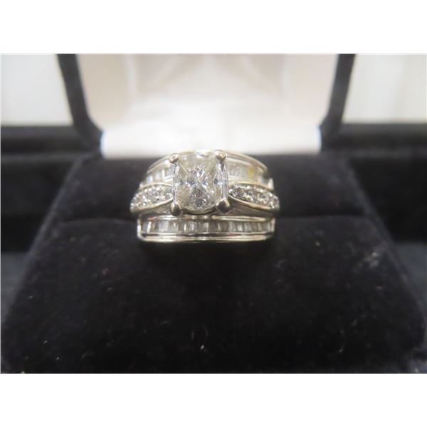 14k White Gold Ring With Diamond, Size 7, Total Weight 9.1 Grams