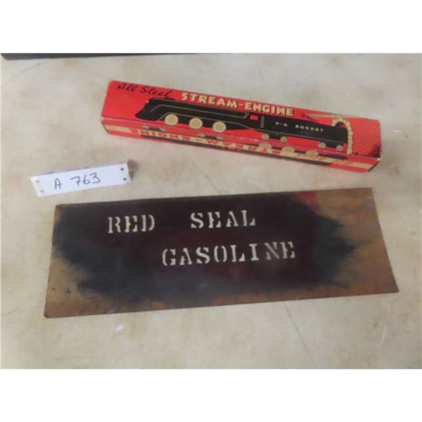 Cardboard Red Seal Gasoline Advertising Cut-Out Measuring 5" x 15" With All-Steel 