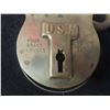 Image 4 : Vintage Casige Toy Sewing Machine With USN Navy Solid Brass Padlock by Morgan and Sons of Boston