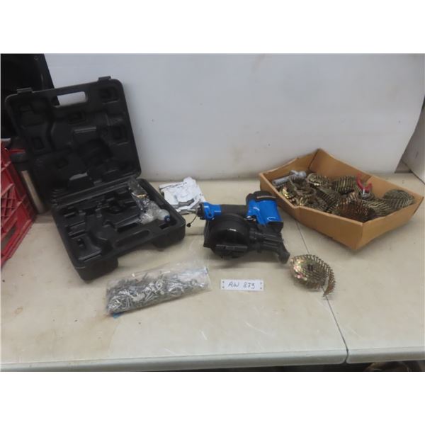 Mastercraft Air-Powered Coil Roofing Nailer With Manual, Case, and Shingle Nails