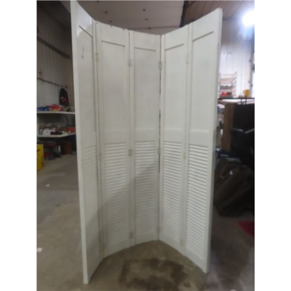 Five-Panel White Painted Bi-Fold Door Measuring Approximately 78 1/2" x 60"