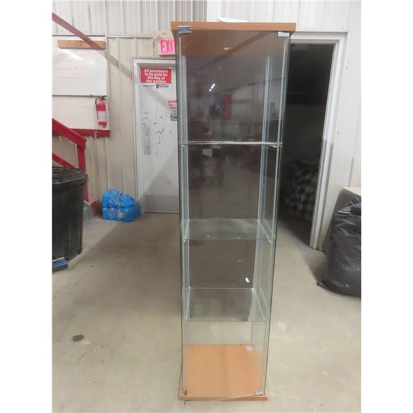 Glass Display Case With Three Glass Shelves Measuring 63 1/2" x 14 1/2" x 16 3/4"