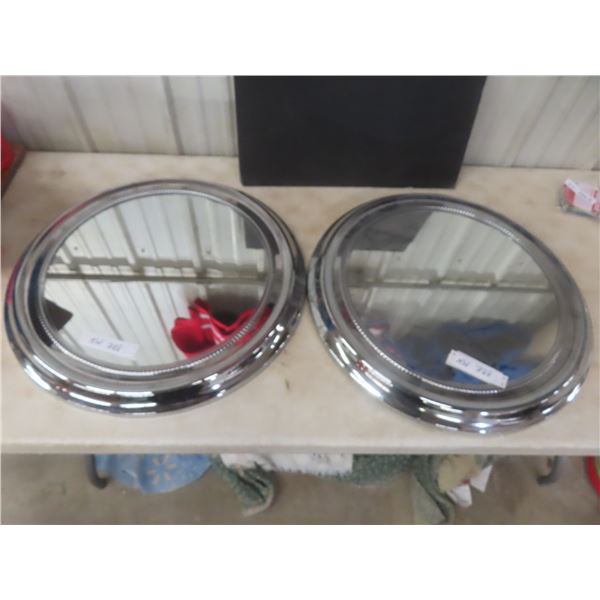 Two Chrome-Framed Round Mirrors Measuring 24" Diameter