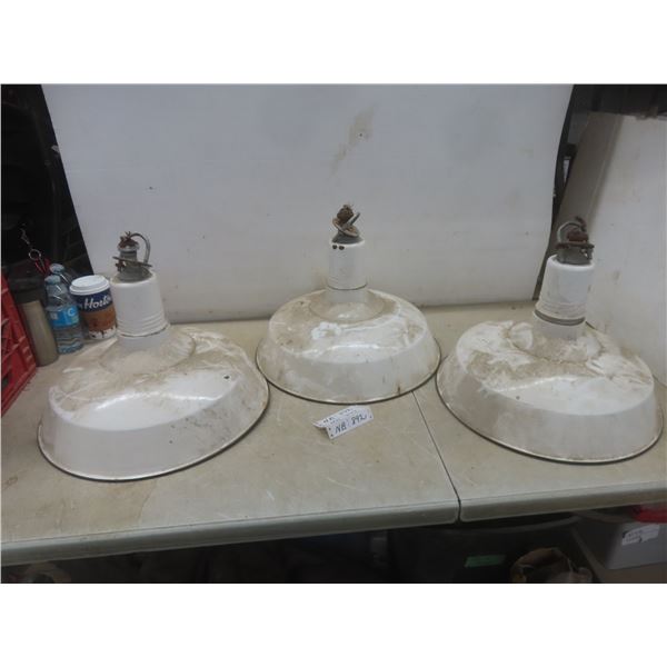 Three Porcelain Light Shades Measuring 17 3/4" Diameter