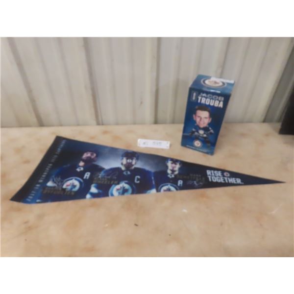 Jacob Trouba Jets Bobblehead With Pennant, Winnipeg Jets Memorabilia Including Byfuglien, Wheeler