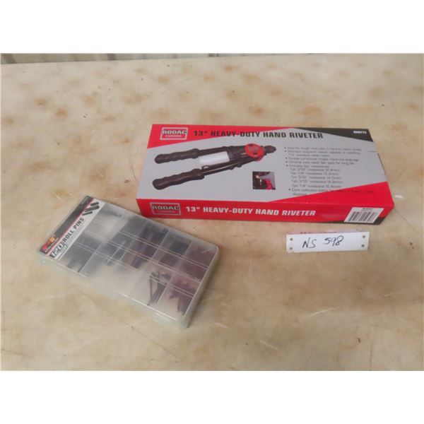New Rodac 13" Heavy-Duty Hand Riveter With 120-Piece Roll Pins 