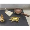 Image 4 : Crystal Ice Bucket With Tongs, Two Vintage Toledo Sword Cocktail Pick Sets, Brass Ashtray