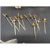 Image 9 : Crystal Ice Bucket With Tongs, Two Vintage Toledo Sword Cocktail Pick Sets, Brass Ashtray