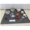 Image 1 : Two Crystal Glass Bowls, Bone China Flower Bouquets, Hand-Painted Wooden Egg and More 