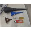 Image 5 : Electric Remington Chain Saw, Work Gloves, Tiger Torch, Compressor Hose, Funnels, Tin Tape