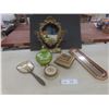 Image 1 : Vintage Brass Vanity Mirror, Hand Mirror And Trinket Cases