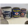 Image 2 : Vintage Pantry Tins: Honey, Corn Syrup, Yeast, Coffee And Three Apothecary Glass Bottles and More 