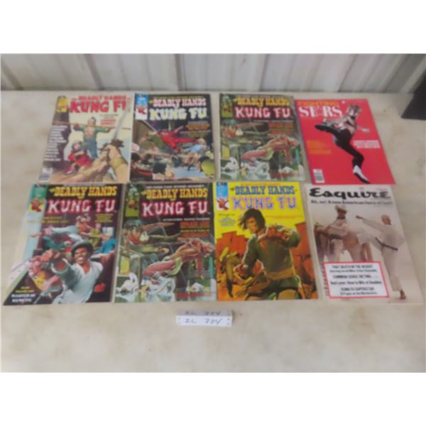 Six Magazines and Comics: Deadly Hands of Kung Fu, 1976 Fighting Stars, and 1973 Esquire